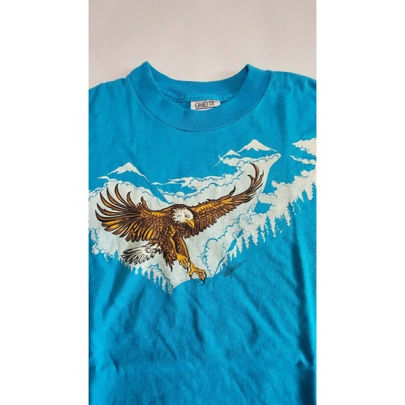 Vtg Blue Flying Eagle Graphic Print Single Stitch - Picture 3 of 7